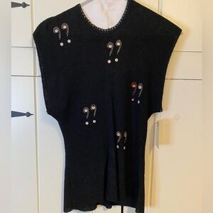 Vintage Berkshire of California | Black Sweater with Studded Question Marks. S.